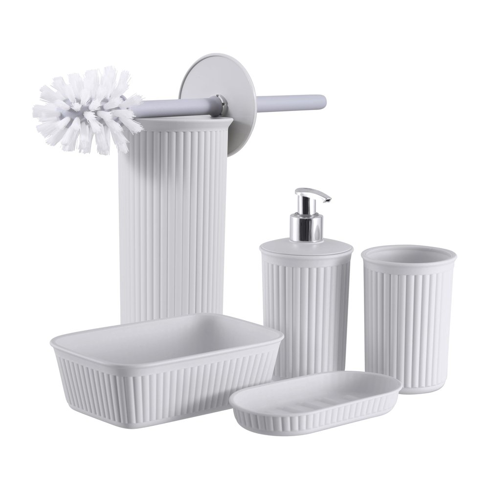 Superio Ribbed Plastic Bathroom Accessories Set, Soap Dish, Dispenser, Holder, Tray (Smoke, Bathroom Accessories (Set of 5))
