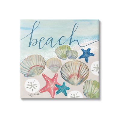 Stupell Industries Beach Calligraphy Seashells Clams Starfish Ocean Foam, Design by Katie Doucette