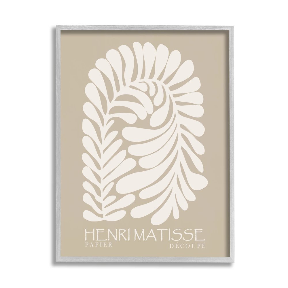 Stupell Industries Neutral Tones Botanical Leaf Pattern Matisse Text, Design by Ros Ruseva