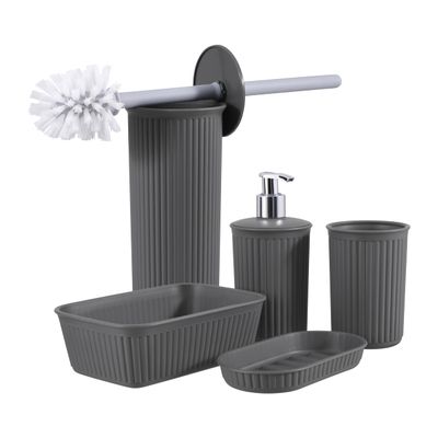 Superio Ribbed Plastic Bathroom Accessories Set, Soap Dish, Dispenser, Holder, Tray (Grey, Bathroom Accessories (Set of 5))
