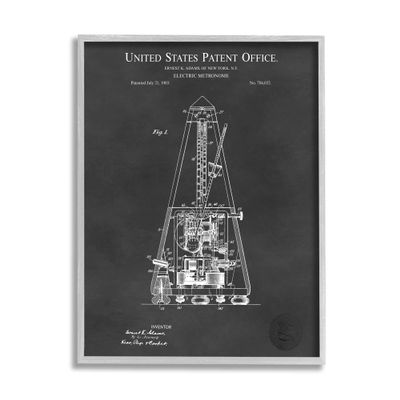 Stupell Industries Detailed Tech Electric Metronome Patent Blueprint Diagram, Design by Karl Hronek, 16 x 20, Grey