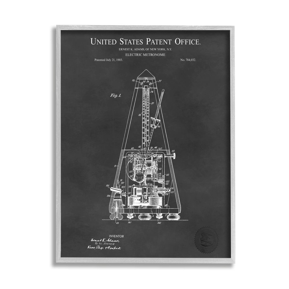 Stupell Industries Detailed Tech Electric Metronome Patent Blueprint Diagram, Design by Karl Hronek, 16 x 20, Grey