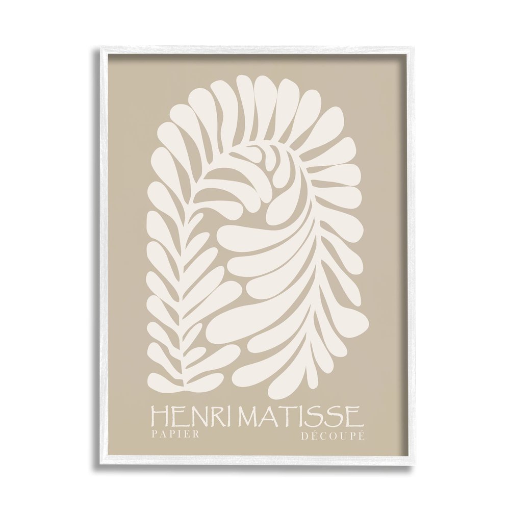 Stupell Industries Neutral Tones Botanical Leaf Pattern Matisse Text, Design by Ros Ruseva