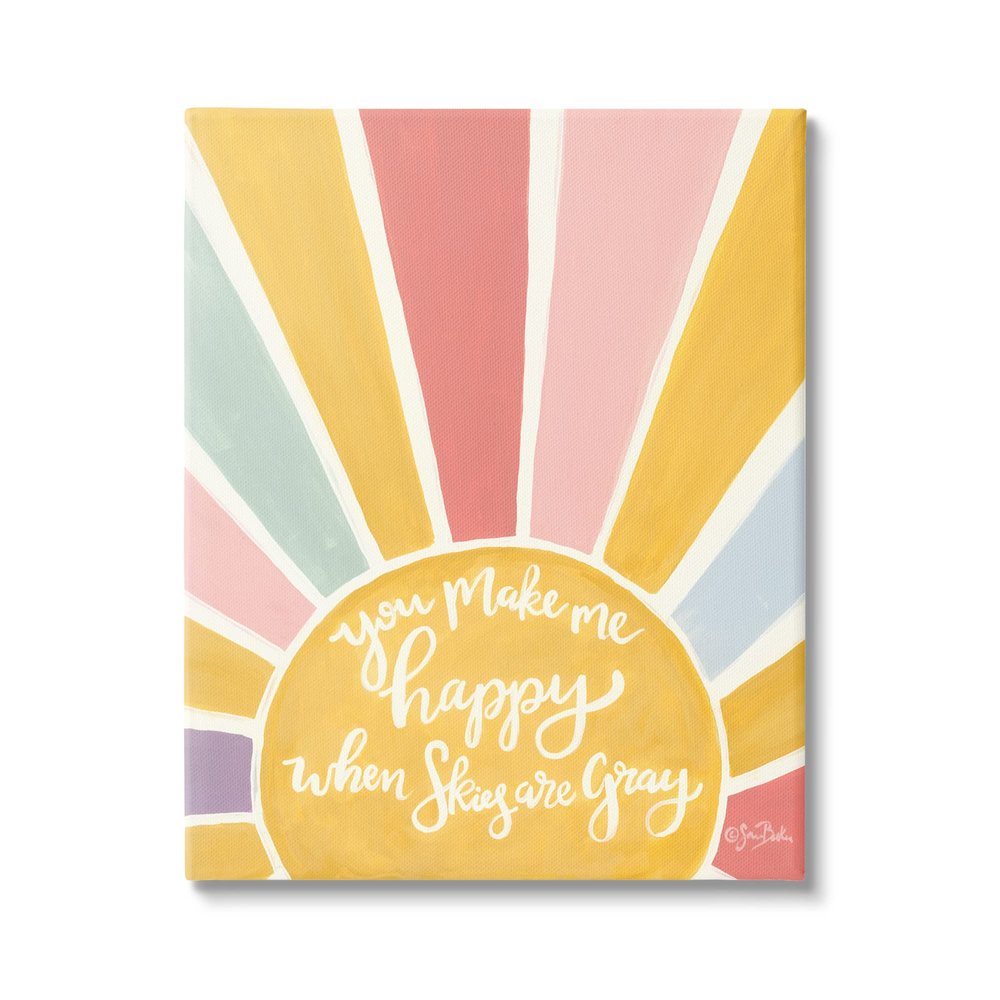 Stupell Industries You Make Me Happy Yellow Striped Sunshine Calligraphy, Design by Sara Baker