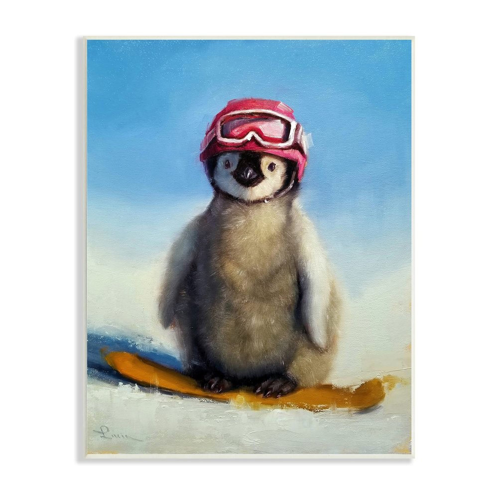 Stupell Industries Snowy Penguin Chick Snowboarding Sports Red Goggles, Design by Lucia Heffernan