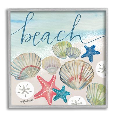 Stupell Industries Beach Calligraphy Seashells Clams Starfish Ocean Foam, Design by Katie Doucette