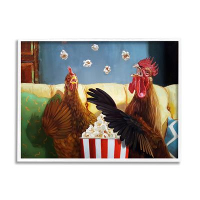 Stupell Industries Rooster Chicken Tossing Catching Popcorn Movie Night, Design by Lucia Heffernan