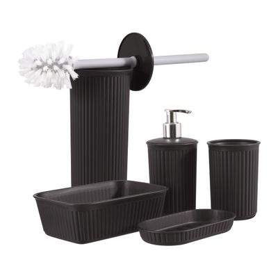 Superio Ribbed Plastic Bathroom Accessories Set, Soap Dish, Dispenser, Holder, Tray (Brown, Bathroom Accessories (Set of 5))