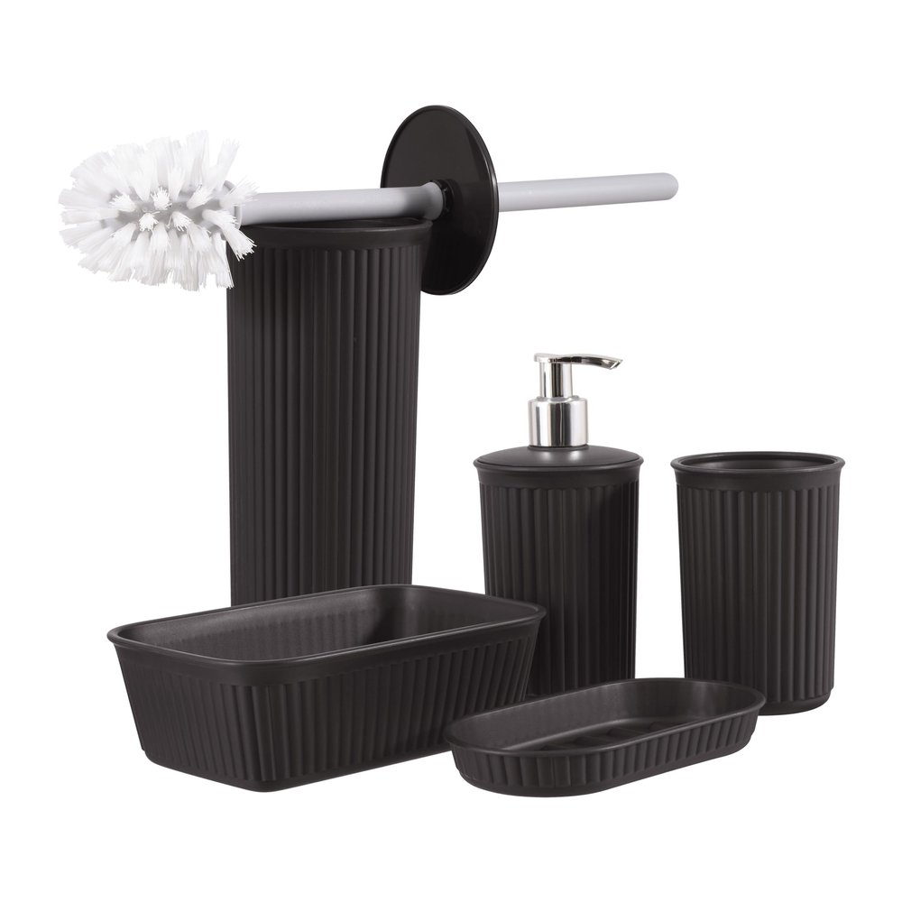 Superio Ribbed Plastic Bathroom Accessories Set, Soap Dish, Dispenser, Holder, Tray (Brown, Bathroom Accessories (Set of 5))