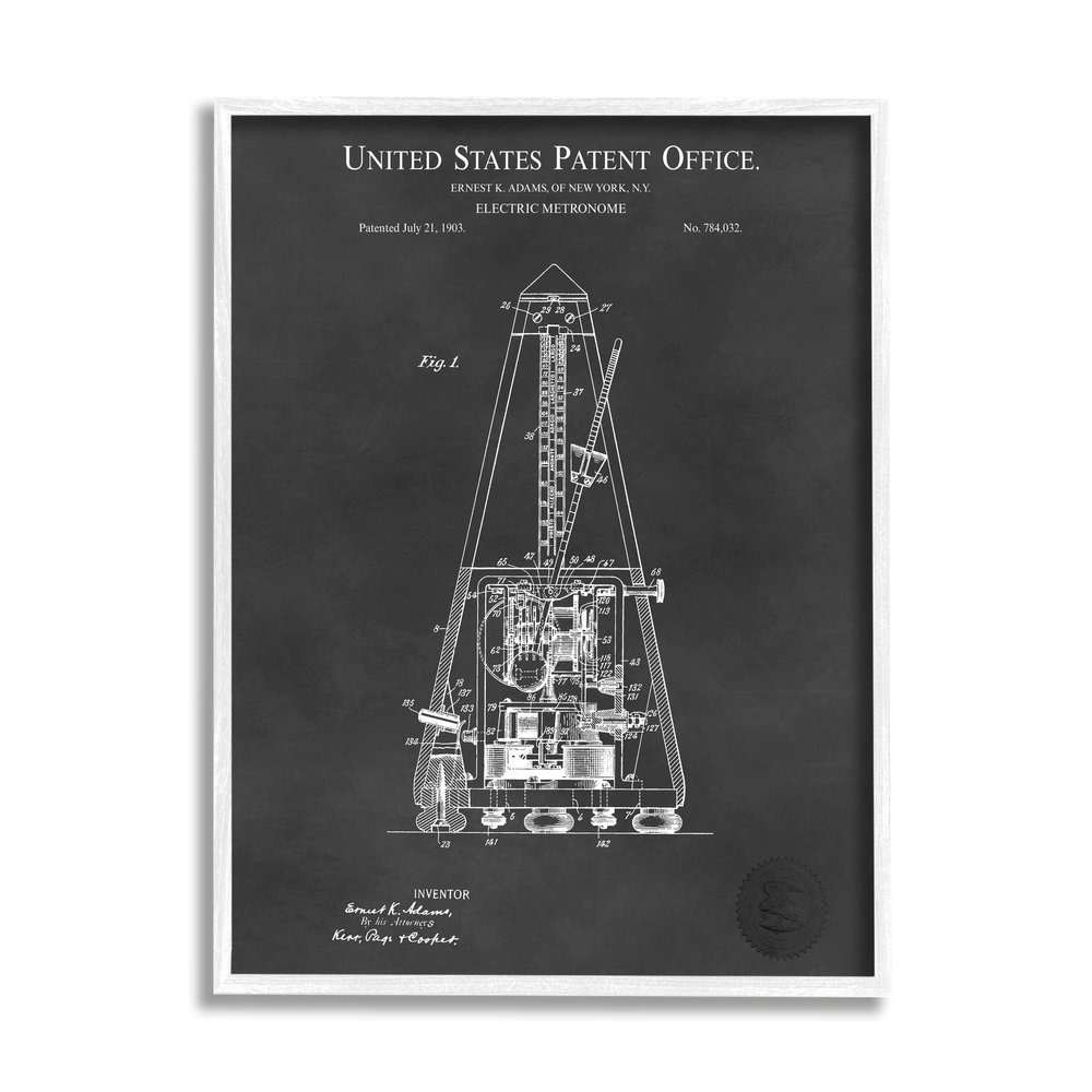 Stupell Industries Detailed Tech Electric Metronome Patent Blueprint Diagram, Design by Karl Hronek