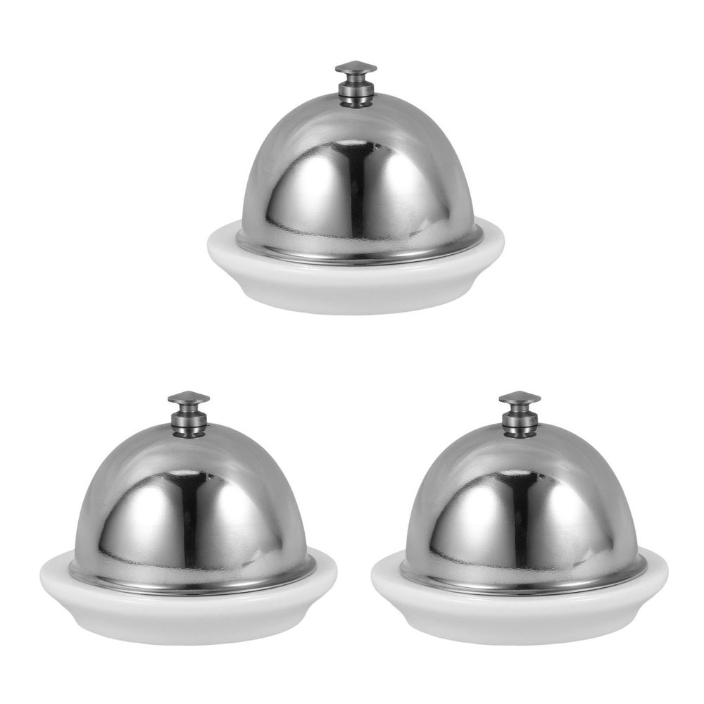 DOITOOL Ceramic Butter Dish with Stainless Dome Cover, Cheese Dish with Lid for for Countertop, Small Cheese Plate Serving Tray with Handled Lid for Dessert, Cupcake, Cream Cake, Appetizer (3PCS)