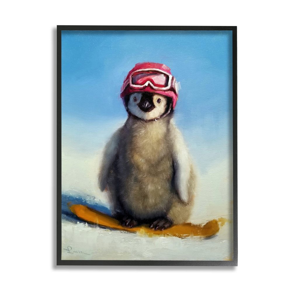 Stupell Industries Snowy Penguin Chick Snowboarding Sports Red Goggles, Design by Lucia Heffernan