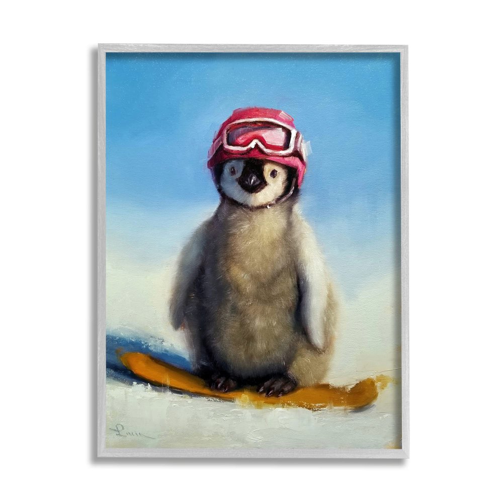 Stupell Industries Snowy Penguin Chick Snowboarding Sports Red Goggles, Design by Lucia Heffernan