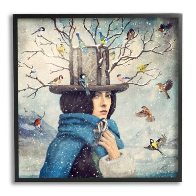 Stupell Industries Birds Flocking Tree Hat Blue Scarf Winter Snow, Design by Paula Belle Flores
