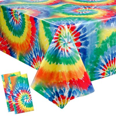 Augisteen 2 PCS Tie Dye Plastic Tablecloth Hippie Disposable Tablecloths 60s Party Table Cover Colorful Swirls Table Cover Rectangle Rainbow Tablecloth for Birthday Party Favor Dining Decor