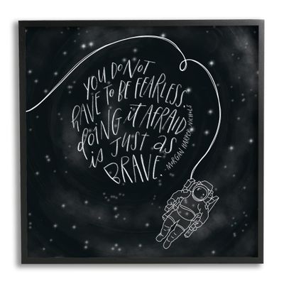 Stupell Industries Motivational Brave Fearless Quote Astronaut Starry Sky, Design by Rachel Nieman, Black, 17 x 17