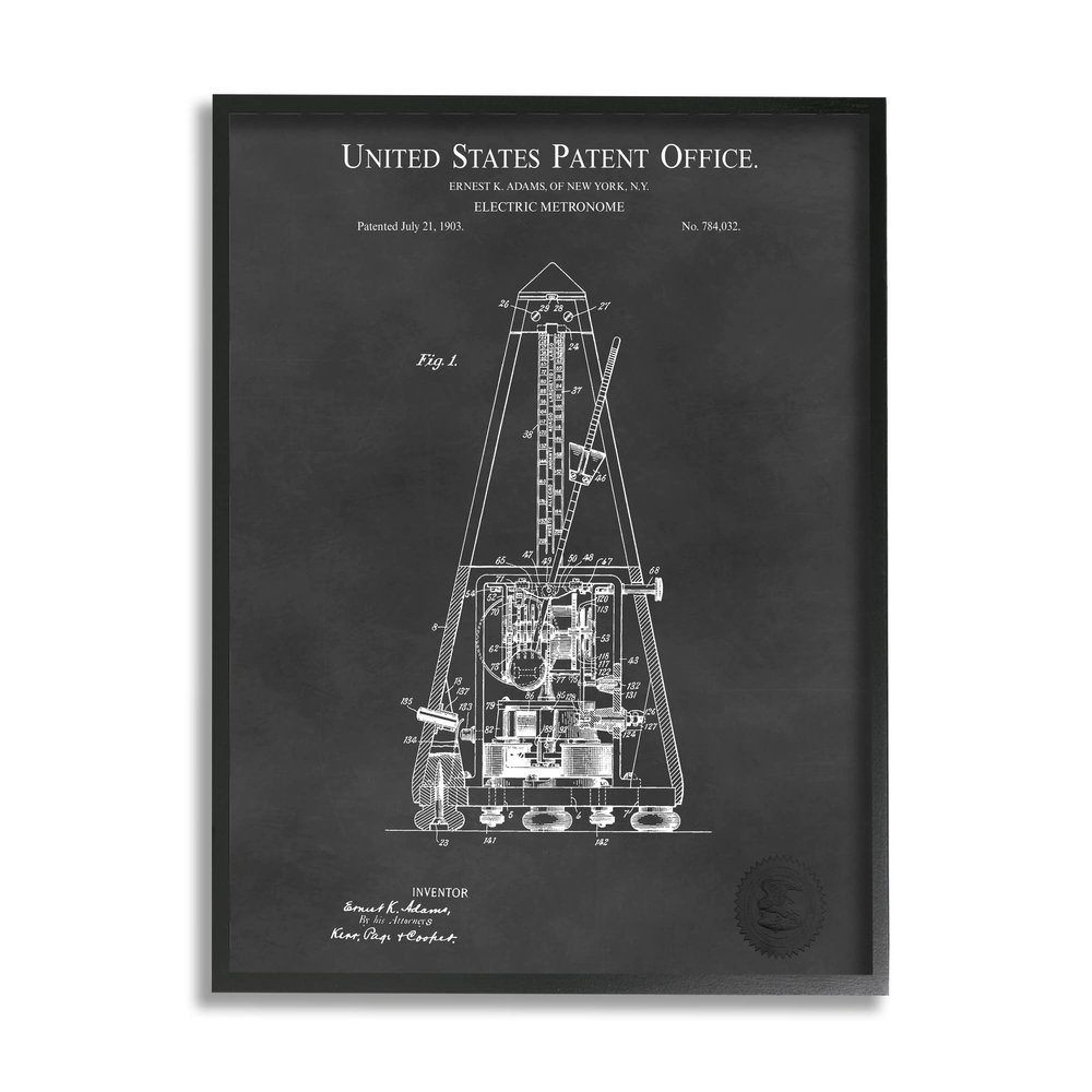 Stupell Industries Detailed Tech Electric Metronome Patent Blueprint Diagram, Design by Karl Hronek