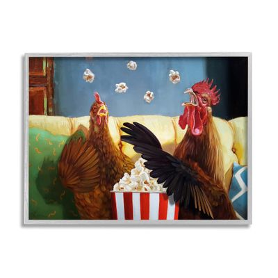 Stupell Industries Rooster Chicken Tossing Catching Popcorn Movie Night, Design by Lucia Heffernan