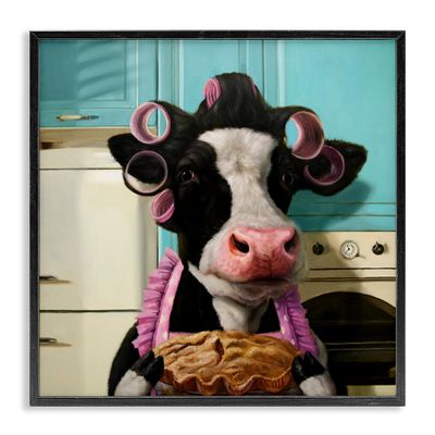 Stupell Industries Glamorous Farm Cow Baking Pie Hair Rollers, Design by Lucia Heffernan