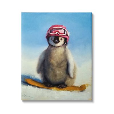 Stupell Industries Snowy Penguin Chick Snowboarding Sports Red Goggles, Design by Lucia Heffernan, Blue, 16 x 20