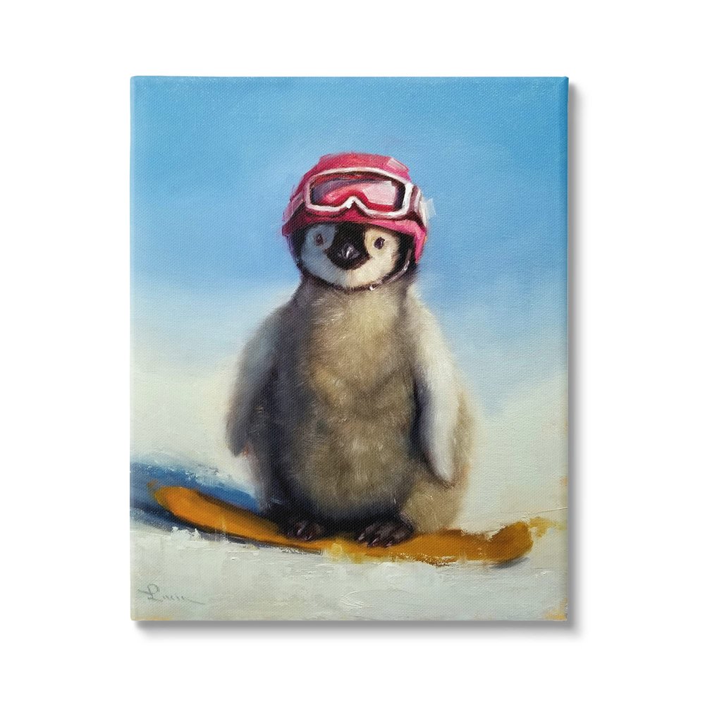 Stupell Industries Snowy Penguin Chick Snowboarding Sports Red Goggles, Design by Lucia Heffernan, Blue, 16 x 20
