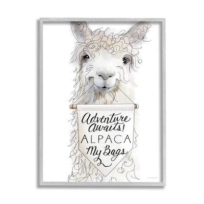 Stupell Industries Adventure Awaits Alpaca Phrase Sign Motivational Animal, Design by Kamdon Kreations