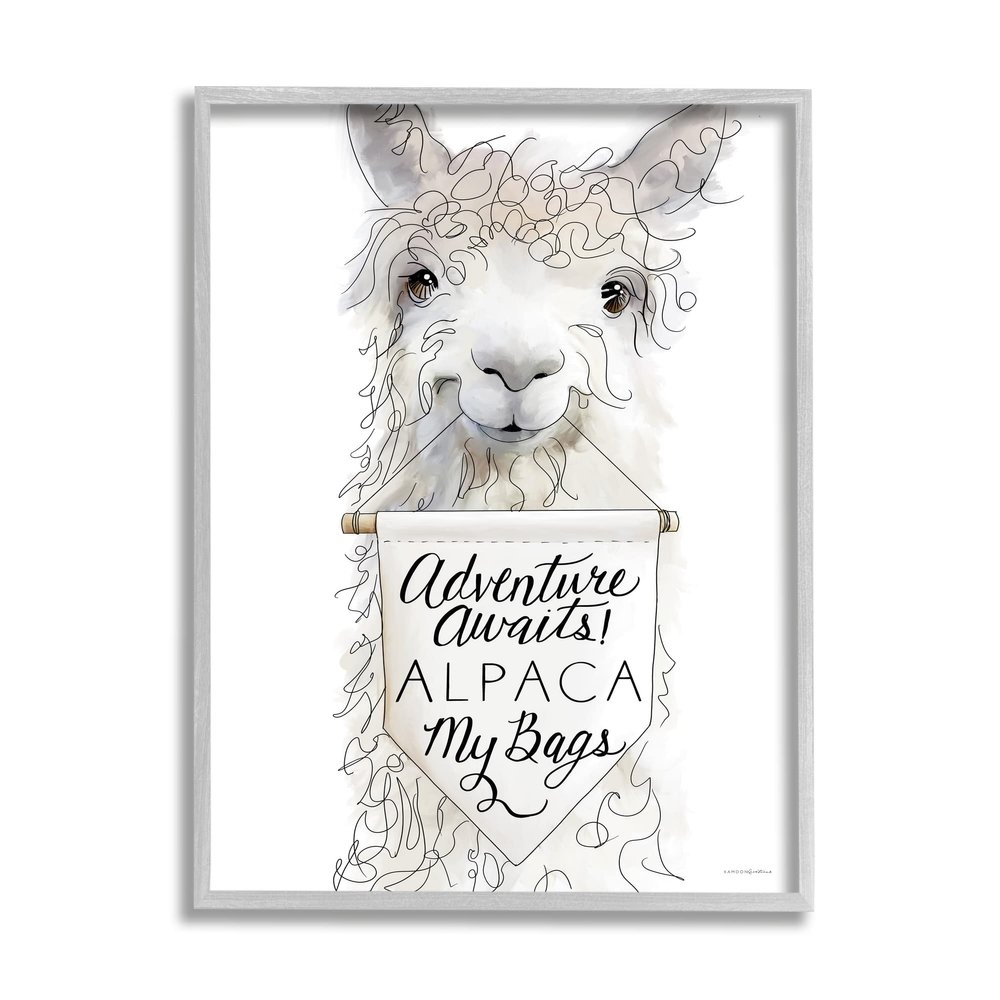 Stupell Industries Adventure Awaits Alpaca Phrase Sign Motivational Animal, Design by Kamdon Kreations