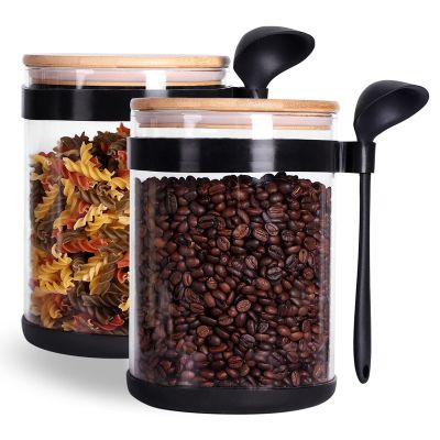 2PCS Large Glass Kitchen Canisters with Spoon and Airtight Bamboo Lids, 100 OZ Glass Storage Container for Flour, Flour and Sugar Jars for Coffee, Rice Storage