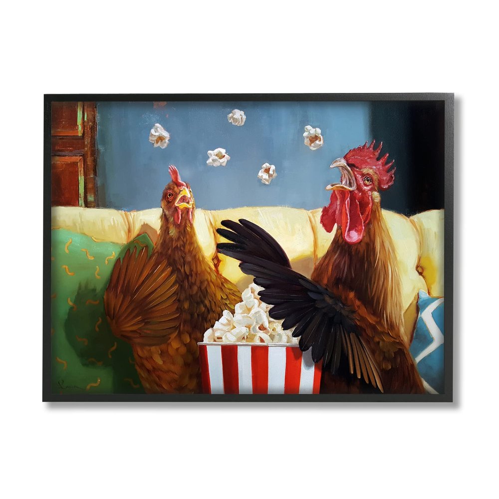 Stupell Industries Rooster Chicken Tossing Catching Popcorn Movie Night, Design by Lucia Heffernan