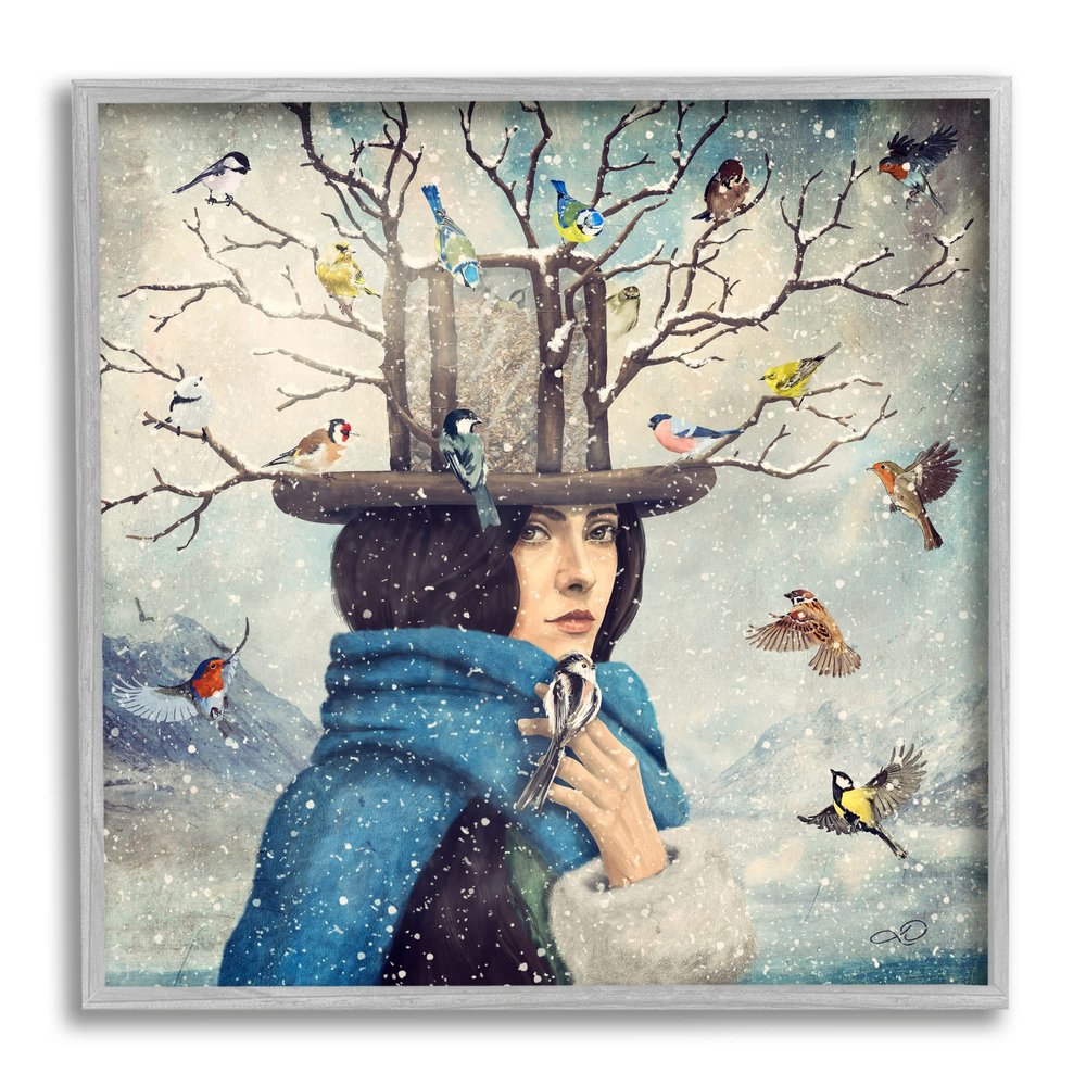 Stupell Industries Birds Flocking Tree Hat Blue Scarf Winter Snow, Design by Paula Belle Flores