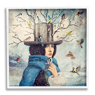Stupell Industries Birds Flocking Tree Hat Blue Scarf Winter Snow, Design by Paula Belle Flores