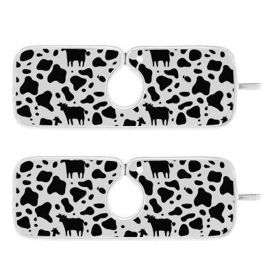 Kitchen Faucet Absorbent Mat,Cow Print Water Splash Guard for Sink, Faucet Drip Catcher Thicken Sponge Microfiber Faucet Water Catcher Mat Sink Absorbent Mat for Kitchen 14x5in 2 Pack