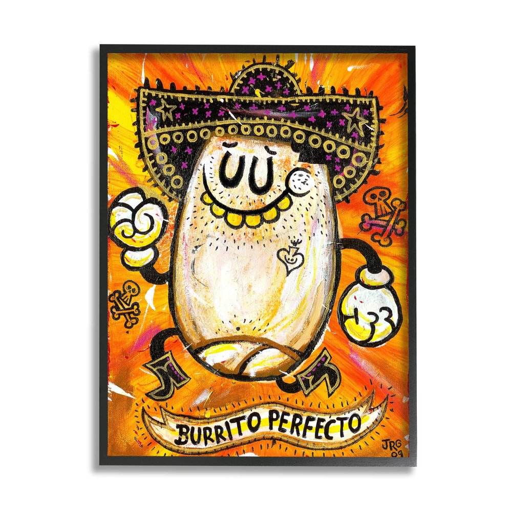 Stupell Industries Lively Pop Style Burrito Contemporary Sombrero Hat, Design by Jorge R. Gutierrez,Orange