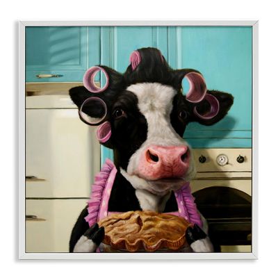 Stupell Industries Glamorous Farm Cow Baking Pie Hair Rollers, Design by Lucia Heffernan