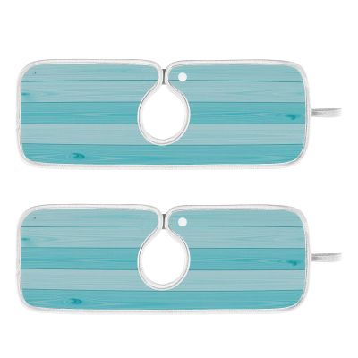 Kitchen Faucet Absorbent Mat,Teal Turquoise Green Wood Water Splash Guard for Sink, Faucet Drip Catcher Thicken Sponge Microfiber Faucet Water Catcher Mat Sink Absorbent Mat for Kitchen 14x5in 2 Pack