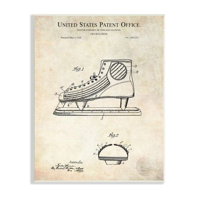 Stupell Industries Hockey Skate Shoe Labeled Diagram Patent Text, Design by Karl Hronek, Beige, 13 x 19