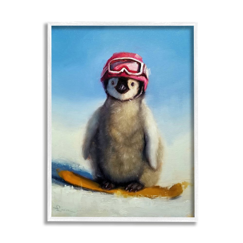 Stupell Industries Snowy Penguin Chick Snowboarding Sports Red Goggles, Design by Lucia Heffernan