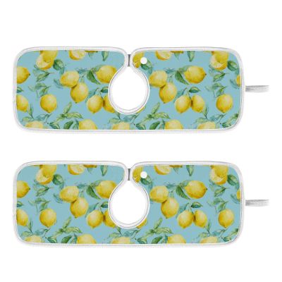 Kitchen Faucet Absorbent Mat,Lemon Fruit Summer Water Splash Guard for Sink, Faucet Drip Catcher Thicken Sponge Microfiber Faucet Water Catcher Mat Sink Absorbent Mat for Kitchen 14x5in 2 Pack