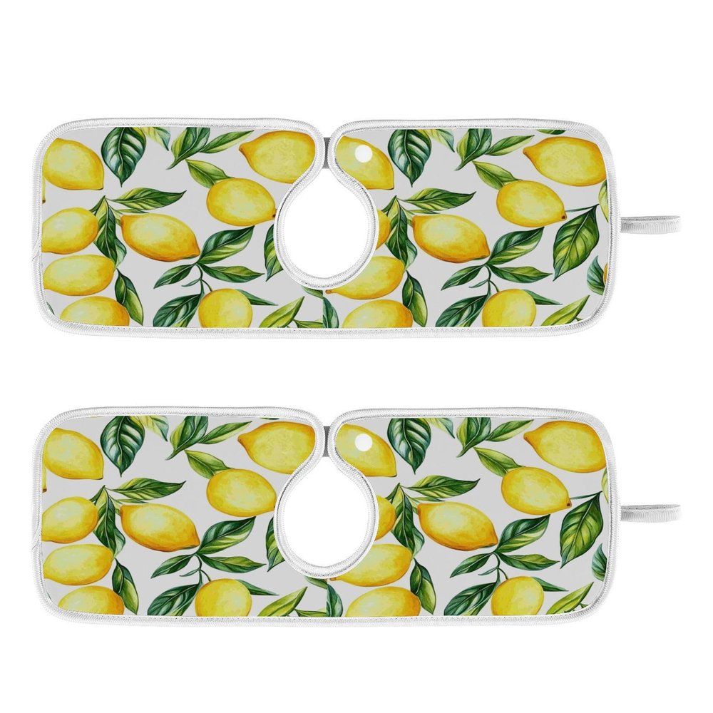 Kitchen Faucet Absorbent Mat,Lemon Water Splash Guard for Sink, Faucet Drip Catcher Thicken Sponge Microfiber Faucet Water Catcher Mat Sink Absorbent Mat for Kitchen 14x5in 2 Pack