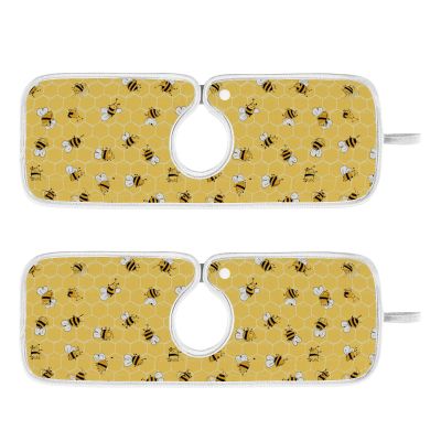 Kitchen Faucet Absorbent Mat,Bees Honey Honeycombs Water Splash Guard for Sink, Faucet Drip Catcher Thicken Sponge Microfiber Faucet Water Catcher Mat Sink Absorbent Mat for Kitchen 14x5in 2 Pack