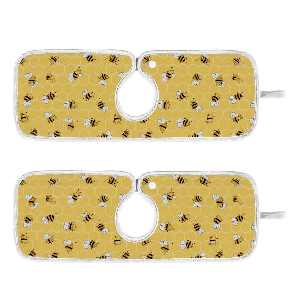 Kitchen Faucet Absorbent Mat,Bees Honey Honeycombs Water Splash Guard for Sink, Faucet Drip Catcher Thicken Sponge Microfiber Faucet Water Catcher Mat Sink Absorbent Mat for Kitchen 14x5in 2 Pack