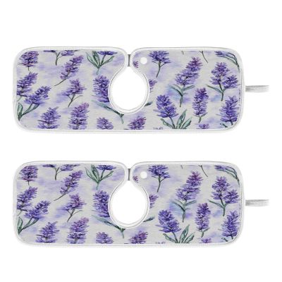 Kitchen Faucet Absorbent Mat,Lavender Flower Water Splash Guard for Sink, Faucet Drip Catcher Thicken Sponge Microfiber Faucet Water Catcher Mat Sink Absorbent Mat for Kitchen 14x5in 2 Pack