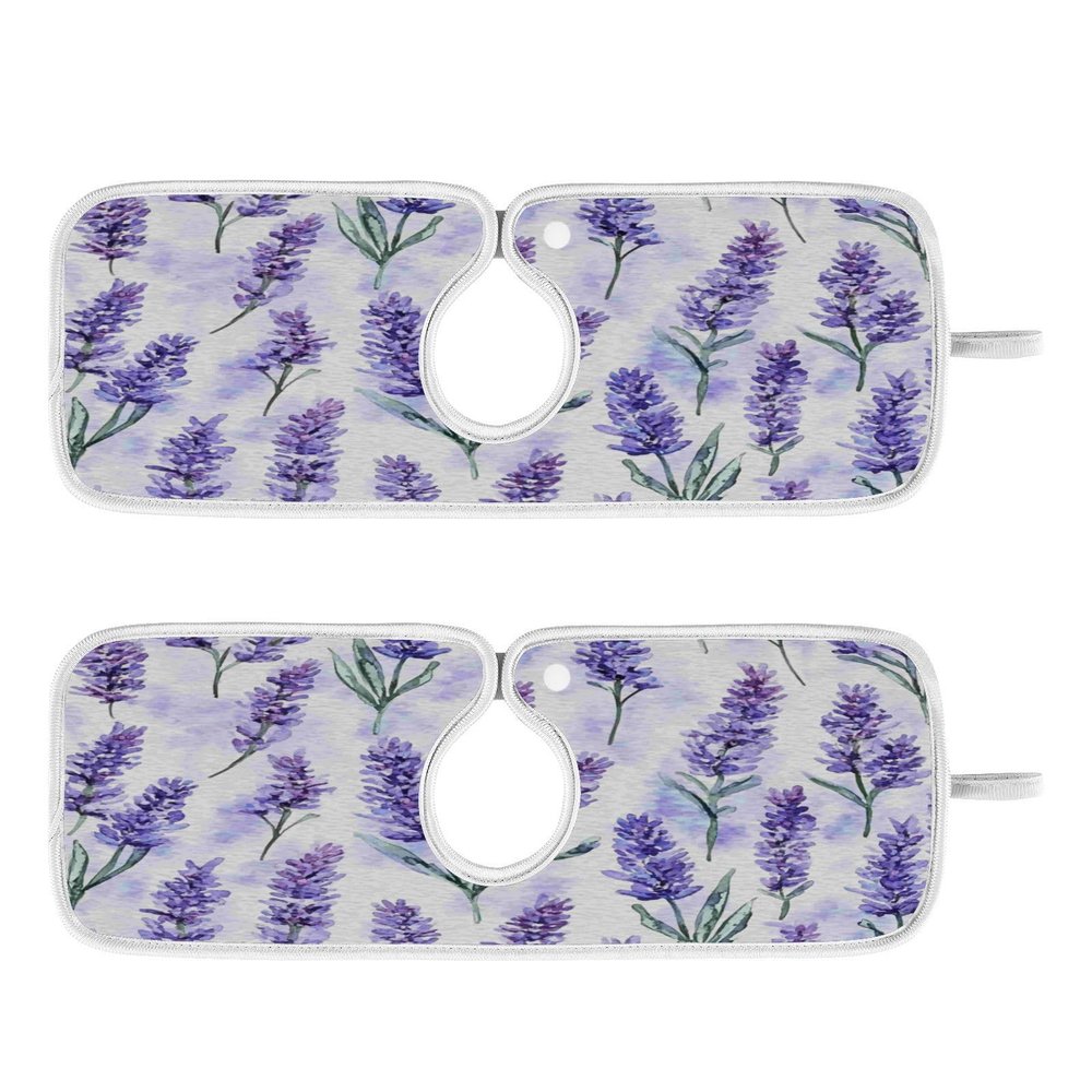 Kitchen Faucet Absorbent Mat,Lavender Flower Water Splash Guard for Sink, Faucet Drip Catcher Thicken Sponge Microfiber Faucet Water Catcher Mat Sink Absorbent Mat for Kitchen 14x5in 2 Pack