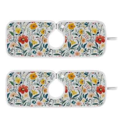 Kitchen Faucet Absorbent Mat,Summer Blooming Flower Water Splash Guard for Sink, Faucet Drip Catcher Thicken Sponge Microfiber Faucet Water Catcher Mat Sink Absorbent Mat for Kitchen 14x5in 2 Pack