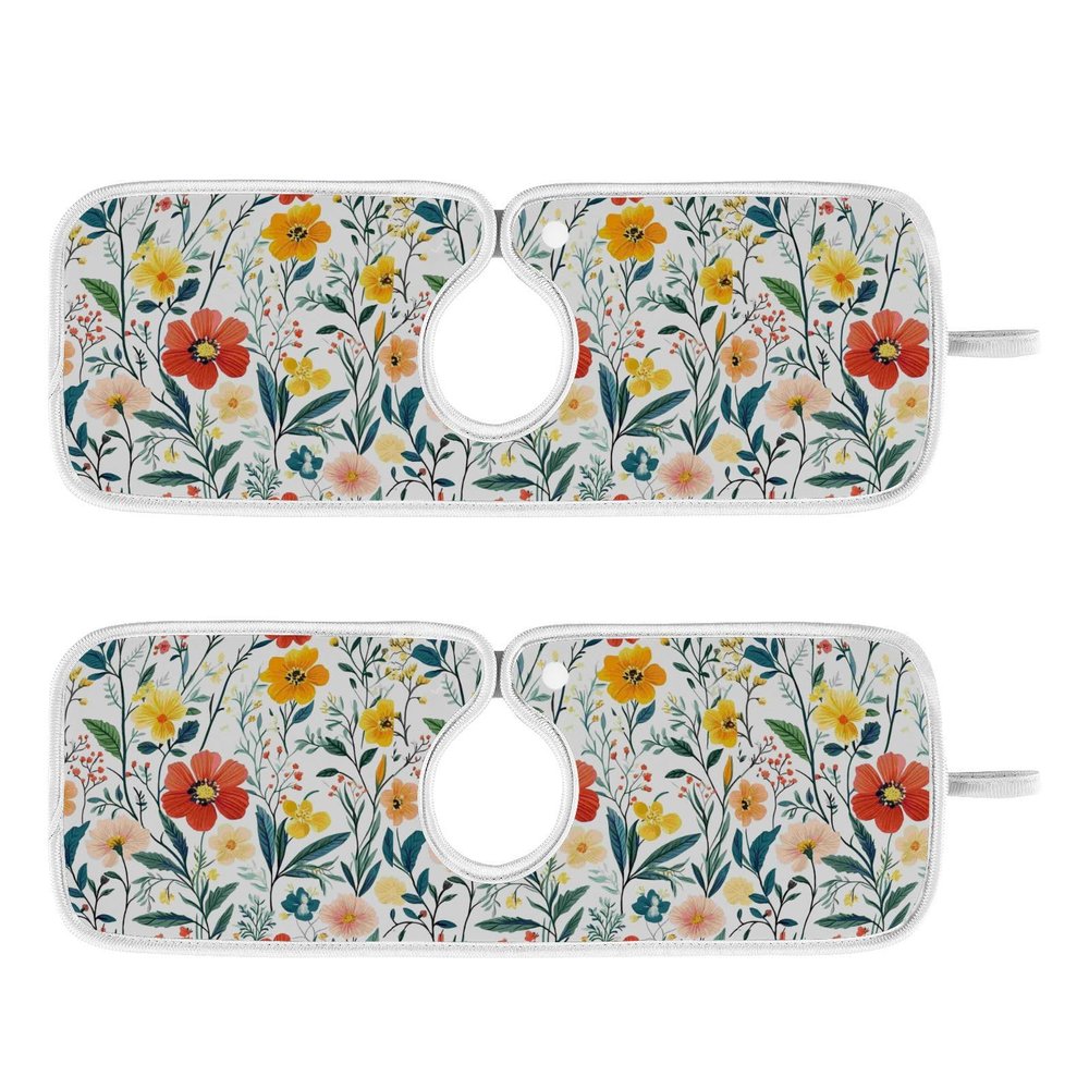 Kitchen Faucet Absorbent Mat,Summer Blooming Flower Water Splash Guard for Sink, Faucet Drip Catcher Thicken Sponge Microfiber Faucet Water Catcher Mat Sink Absorbent Mat for Kitchen 14x5in 2 Pack