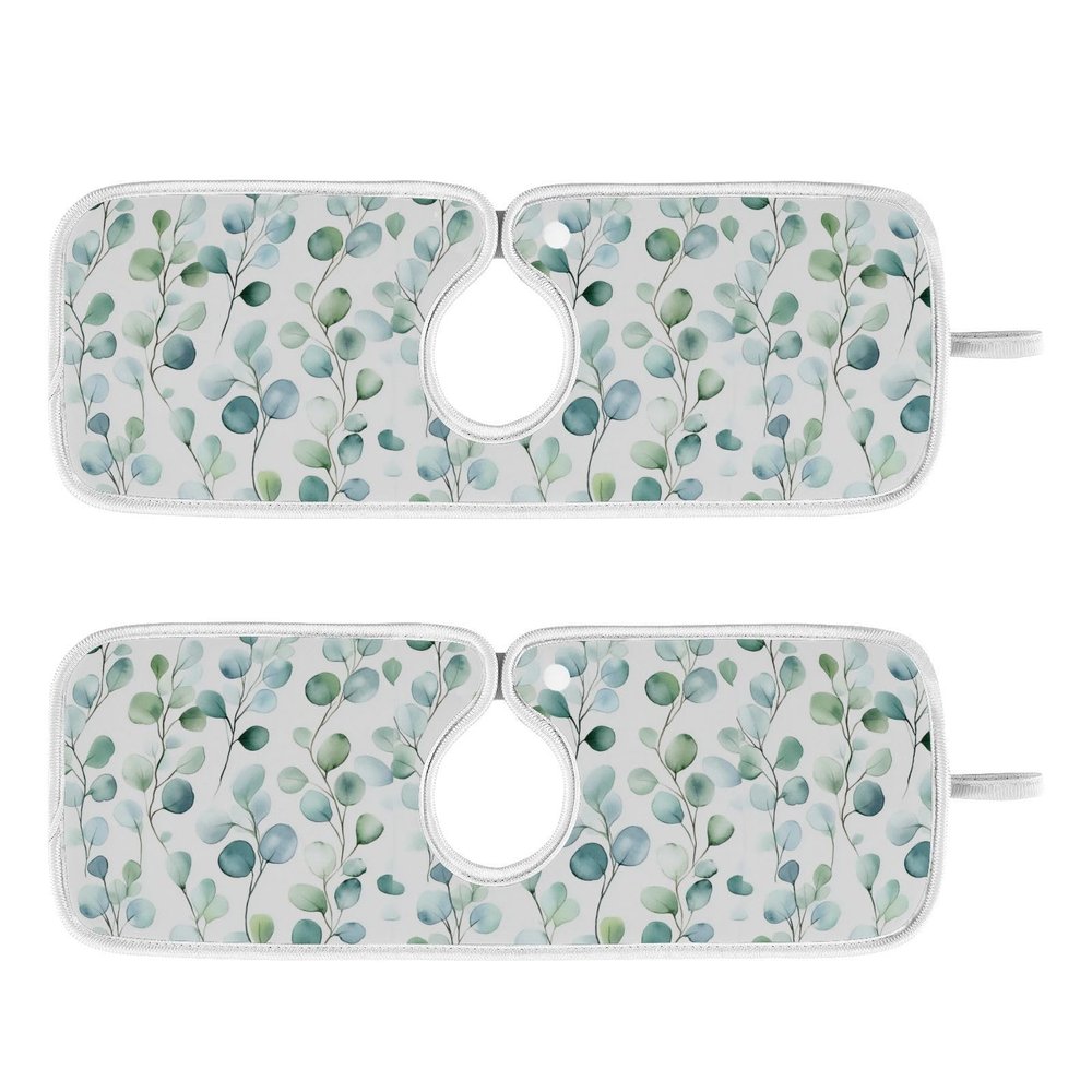 Kitchen Faucet Absorbent Mat,Flower Green Leaves Water Splash Guard for Sink, Faucet Drip Catcher Thicken Sponge Microfiber Faucet Water Catcher Mat Sink Absorbent Mat for Kitchen 14x5in 2 Pack