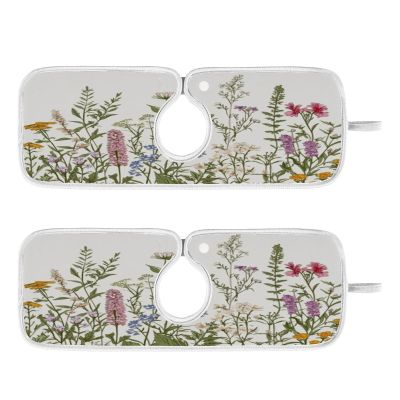 Kitchen Faucet Absorbent Mat, Herbs Wild Flowers Plant Water Splash Guard for Sink, Faucet Drip Catcher Thicken Sponge Microfiber Faucet Water Catcher Mat Sink Absorbent Mat for Kitchen 14x5in 2 Pack