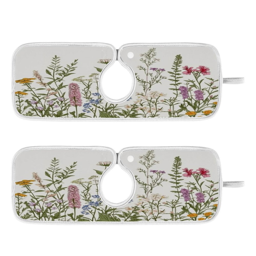 Kitchen Faucet Absorbent Mat, Herbs Wild Flowers Plant Water Splash Guard for Sink, Faucet Drip Catcher Thicken Sponge Microfiber Faucet Water Catcher Mat Sink Absorbent Mat for Kitchen 14x5in 2 Pack