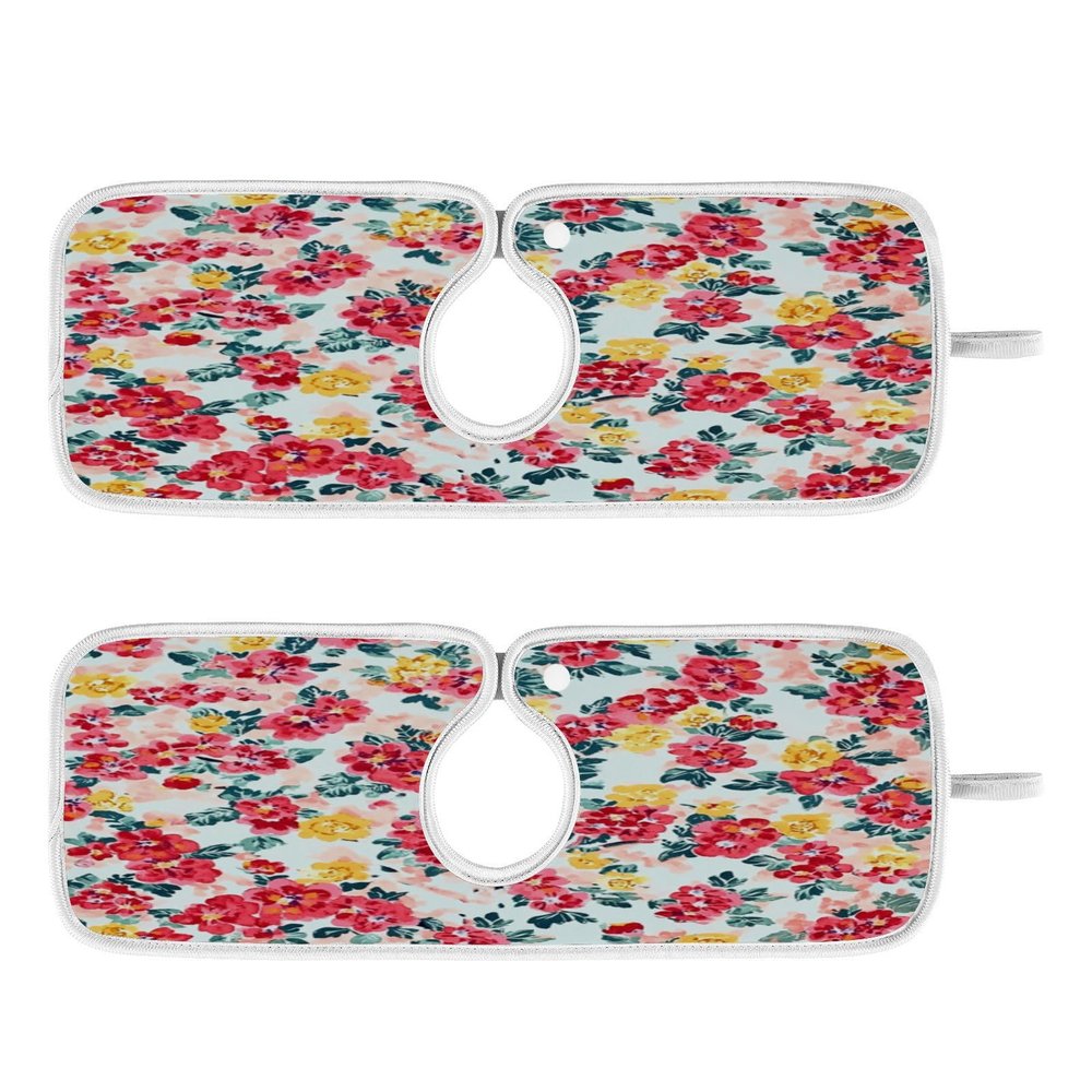 Kitchen Faucet Absorbent Mat,Rose Floral Flower Water Splash Guard for Sink, Faucet Drip Catcher Thicken Sponge Microfiber Faucet Water Catcher Mat Sink Absorbent Mat for Kitchen 14x5in 2Pack