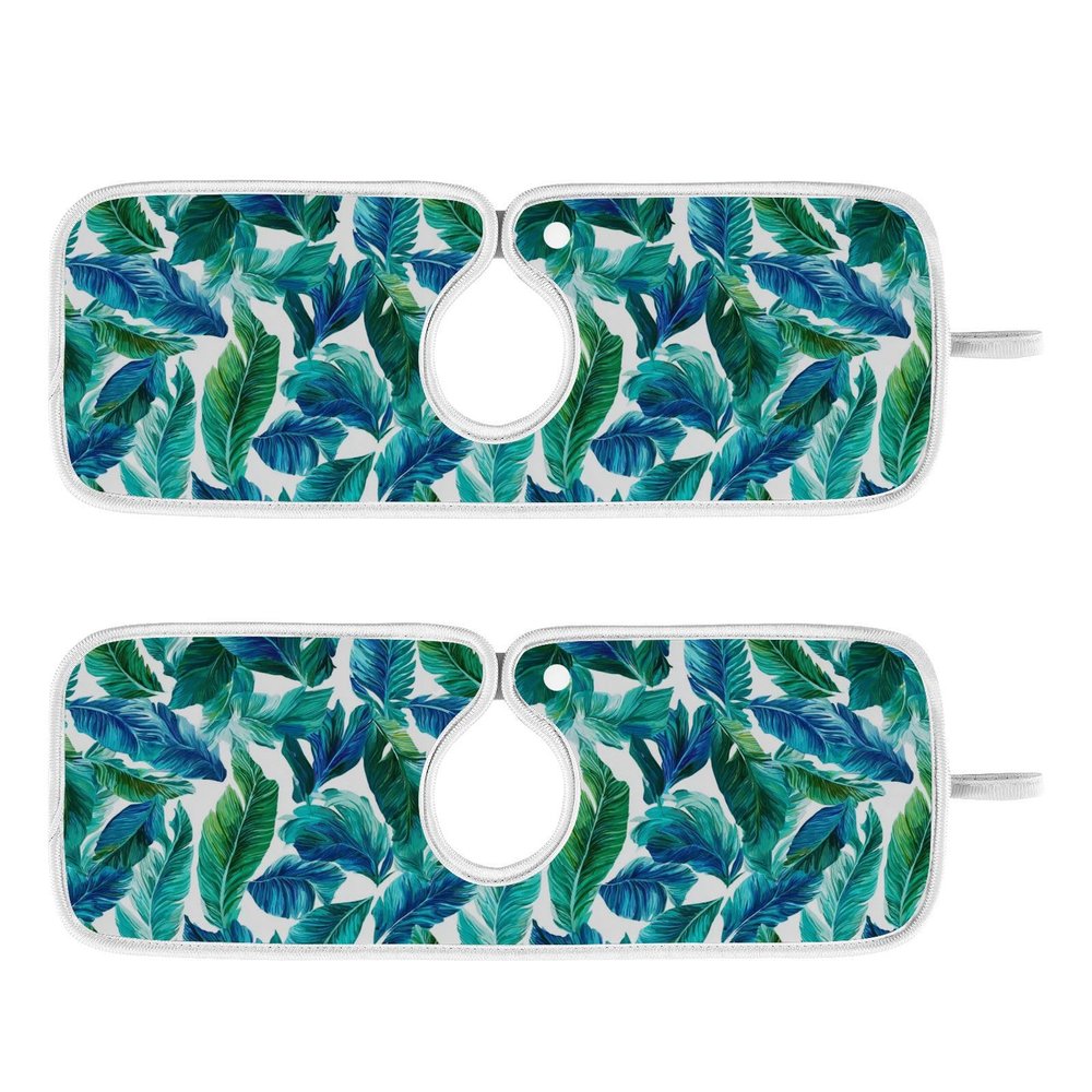 Kitchen Faucet Absorbent Mat,Turquoise Green Palm Leaves Water Splash Guard for Sink, Faucet Drip Catcher Thicken Sponge Microfiber Faucet Water Catcher Mat Sink Absorbent Mat for Kitchen 14x5in 2Pack